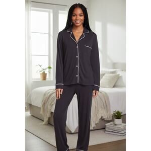 Eberjey Gisele Pajama Set Women's Large Long Sleeve Pant Black Sorbet PJ1018